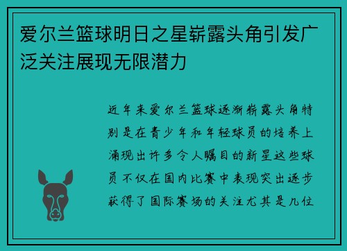 爱尔兰篮球明日之星崭露头角引发广泛关注展现无限潜力
